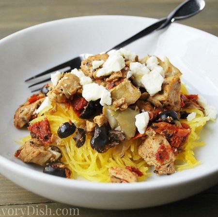 Artichoke & Sundried Tomato Chicken over squash