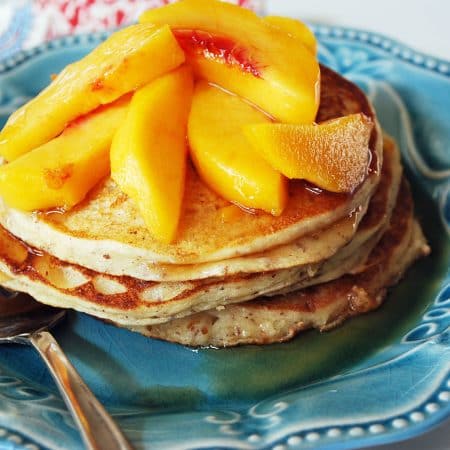 Gluten Free Protein Pancakes with Peaches
