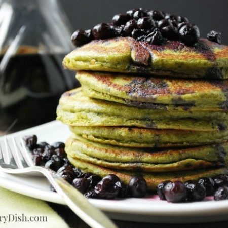 Wild Blueberry Matcha Protein Pancakes