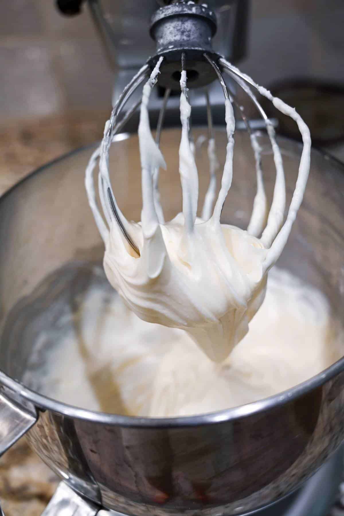 cream cheese maple frosting in a stand mixer
