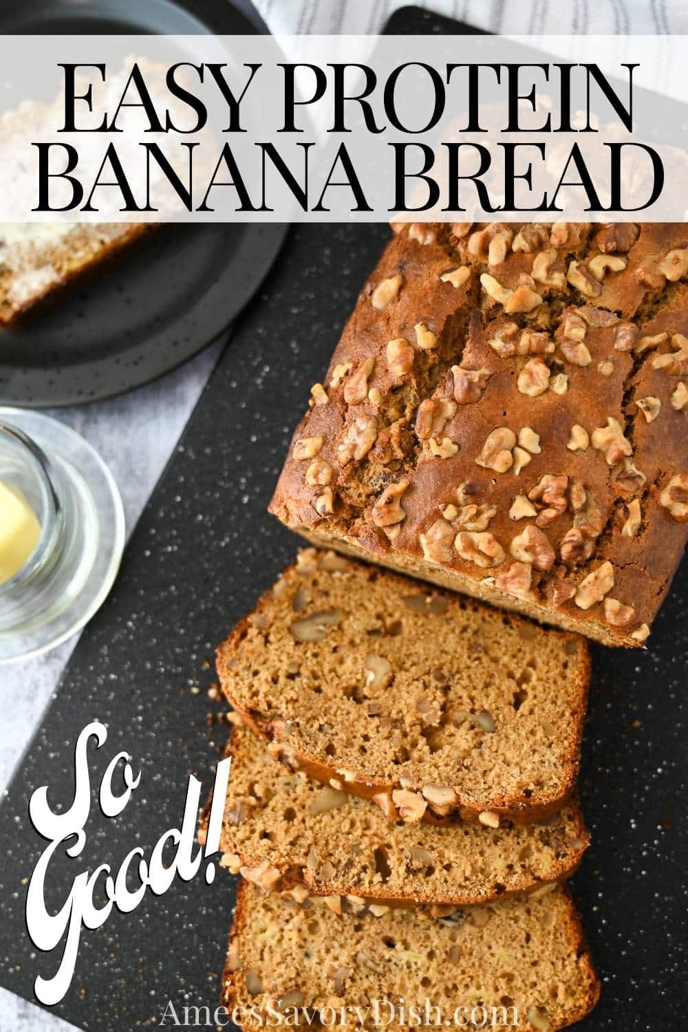 This flavorful Protein Banana Bread is incredibly delicious with 100% whole grains and about 10 grams of protein per slice! via @Ameessavorydish