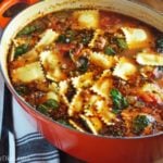 I love this hearty and flavorful Italian Sausage and Ravioli Soup soup during the cold winter months.  It's the perfect bowl of comfort food.