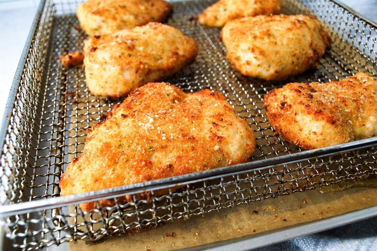 parmesan crusted chicken freshly cooked in the air fryer
