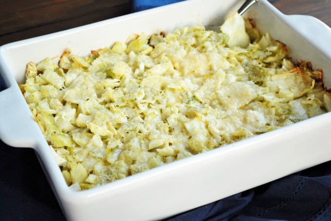 freshly baked Cabbage Casserole in a white dish