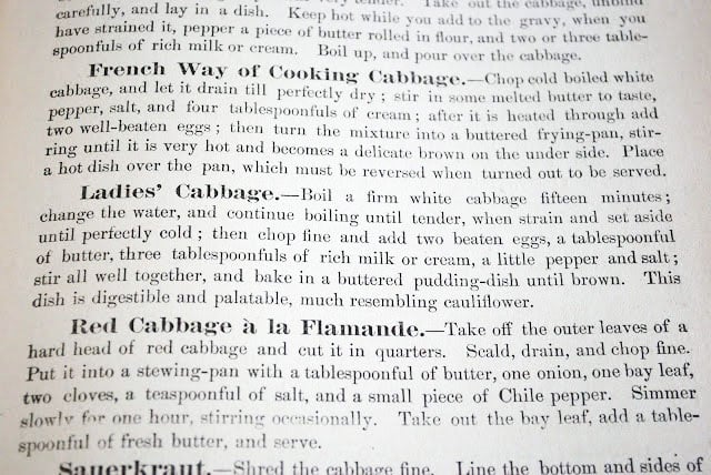 Vintage recipe for Ladies Cabbage from Table, Home and Health cookbook