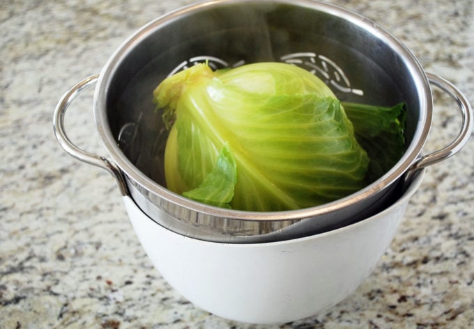 cabbage drained and cooled in a colander