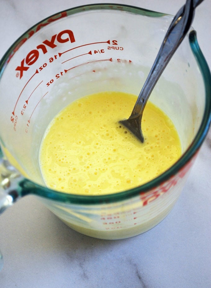 cream, eggs and butter whisked together 