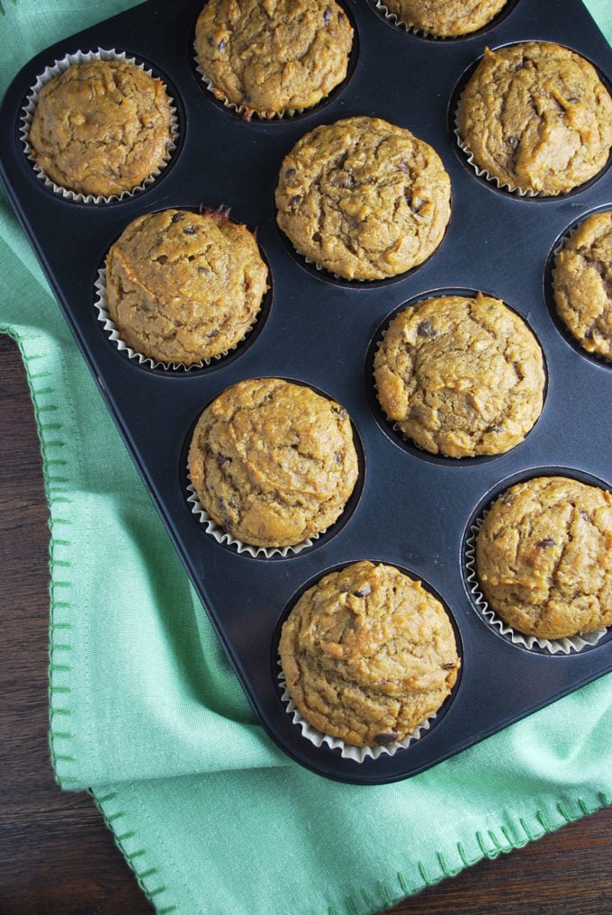The BEST eggless banana muffins made with canned pumpkin and yogurt