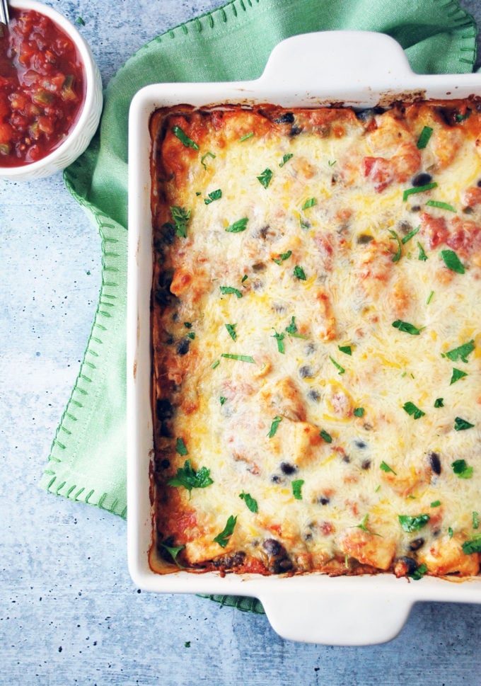 Mexican Chicken Casserole in a baking dish