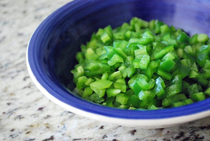 Diced green peppers for easy Mexican casserole