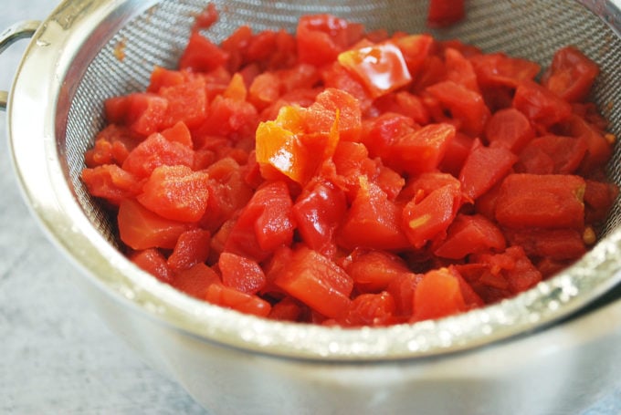 Canned diced tomatoes rinsed and drained for easy Mexican chicken casserole