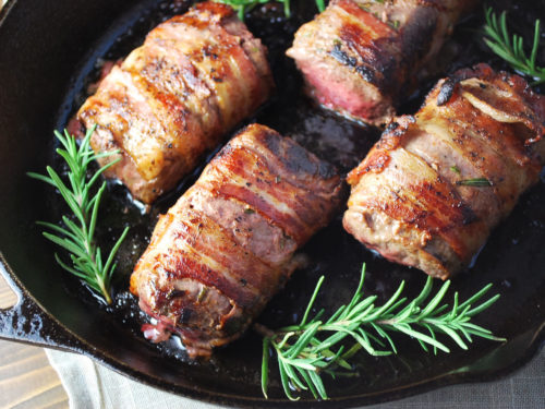 Bacon-Wrapped Venison Tenderloin with Garlic Cream Sauce Recipe