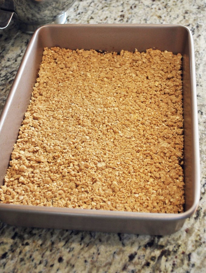 Date bar topping pressed in a pan