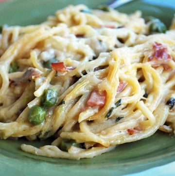 spaghetti casserole on a green plate