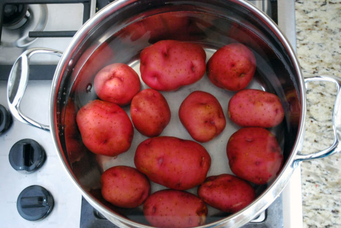 Red potatoes ready to boil for potato salad