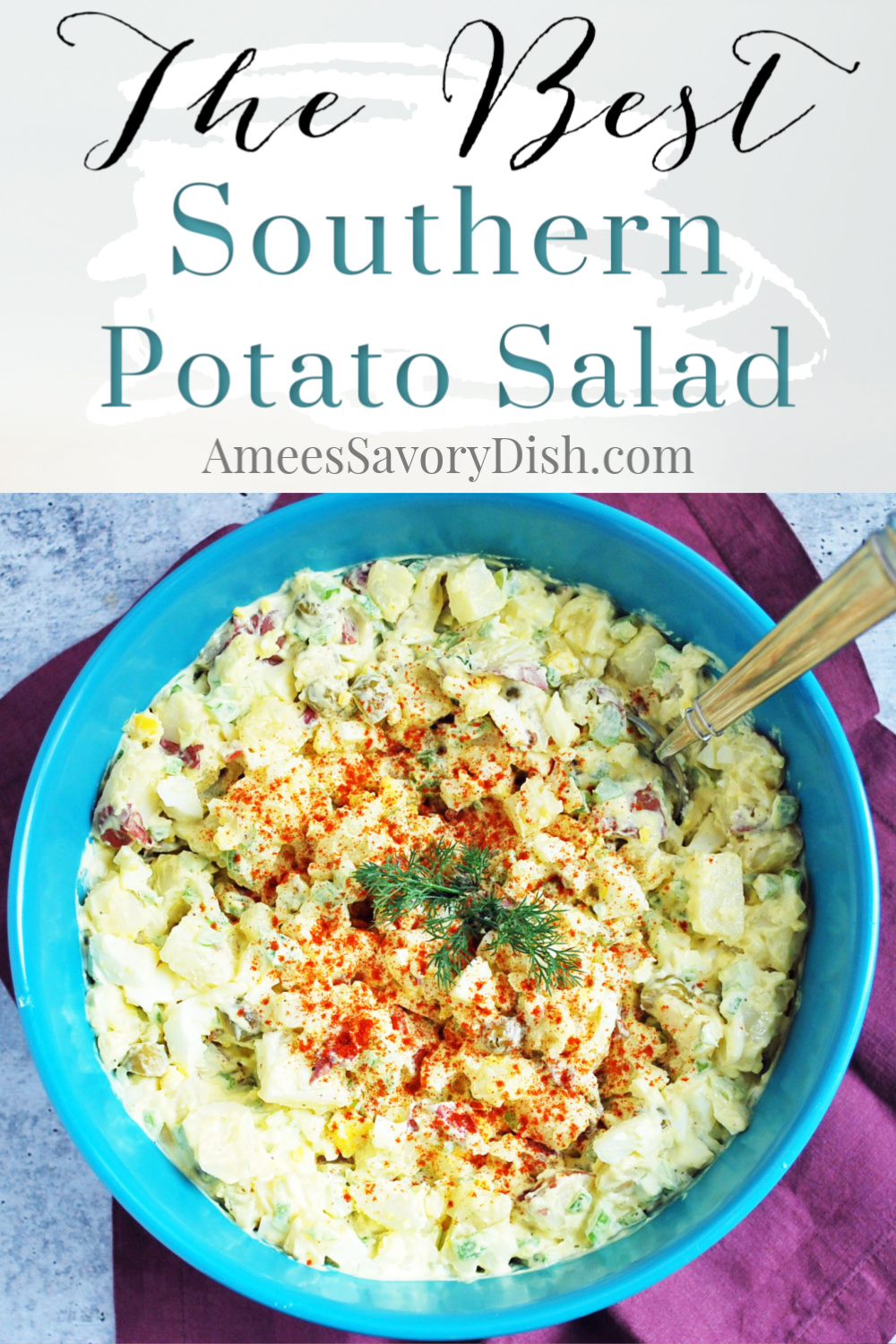 This is a family favorite recipe and hands-down, the best southern potato salad around! A special added ingredient gives it so much flavor! #southernrecipe #southernpotatosalad #potatosalad via @Ameessavorydish