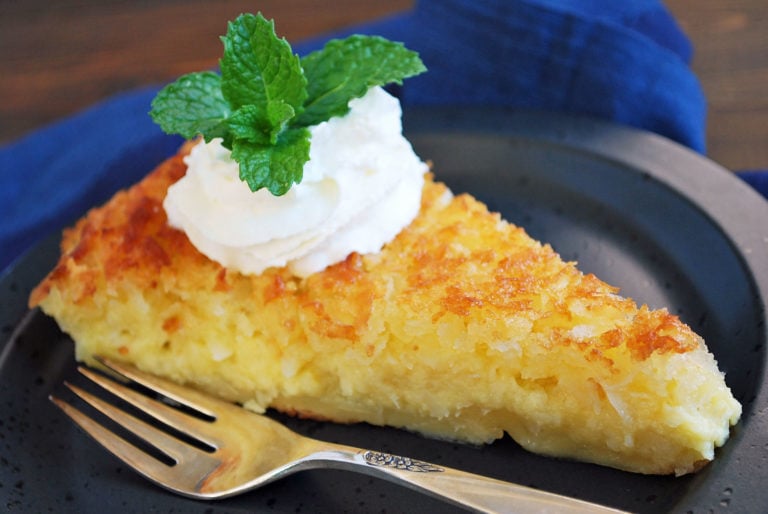 a slice of crustless coconut pie