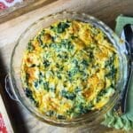 a baked spinach quiche with no crust made with cottage cheese