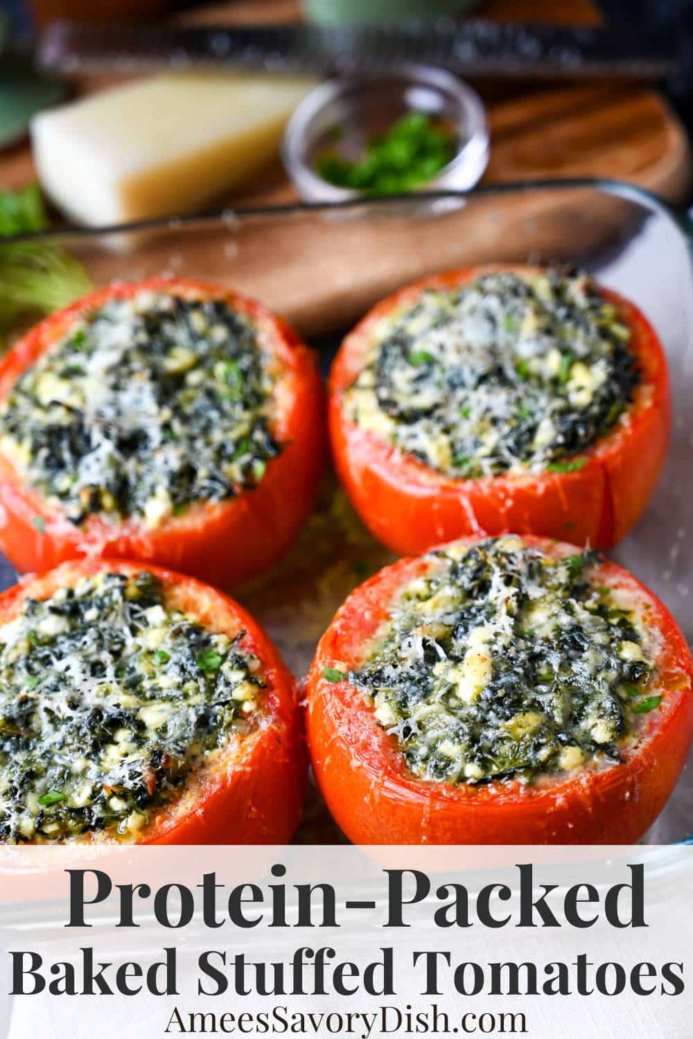 This Italian-inspired dish makes an excellent appetizer, side dish, or high-protein meatless main course, packing an impressive 20 grams of protein per tomato!  via @Ameessavorydish