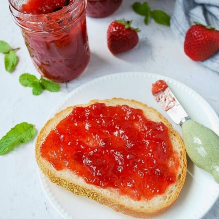 strawberry jam on sourdough toast