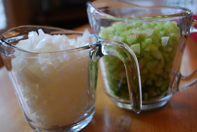 chopped onions and celery