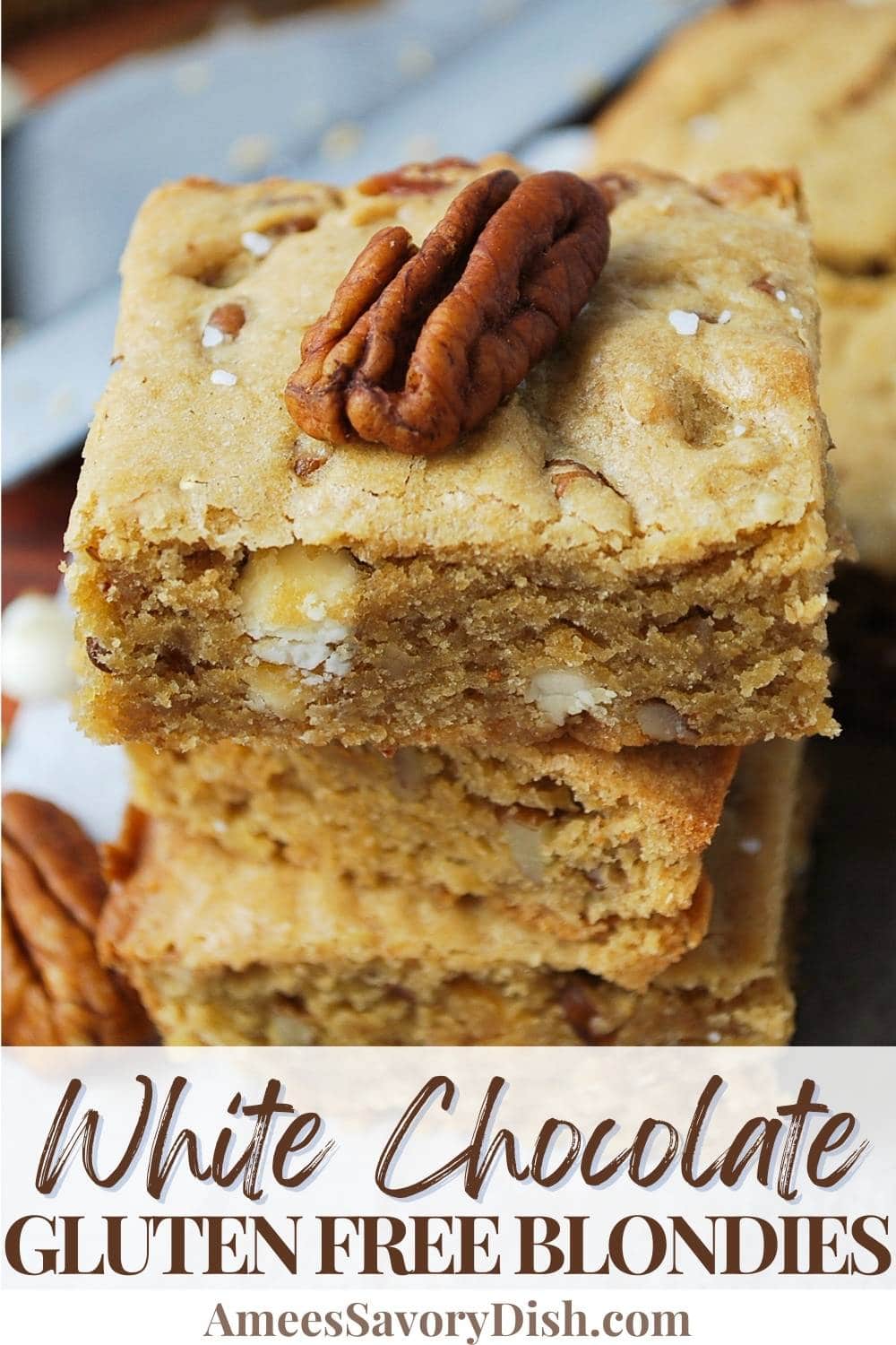 These Gluten-Free Blondies are chewy, gooey, and loaded with decadent morsels of white chocolate. via @Ameessavorydish