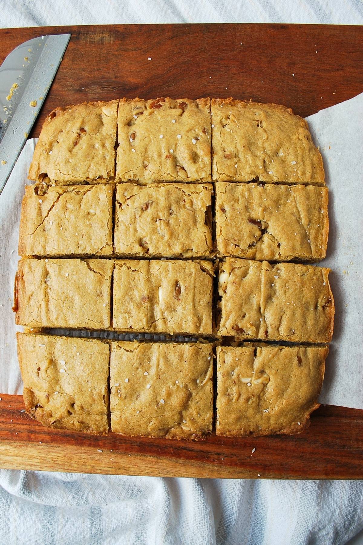 gluten free blondies sliced into bars