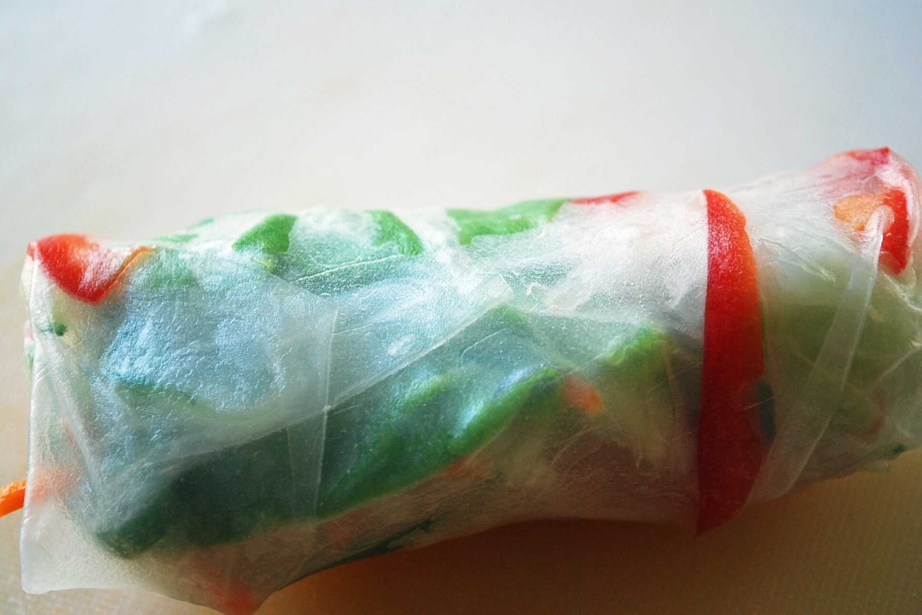 rolled up rice paper with vegetables inside