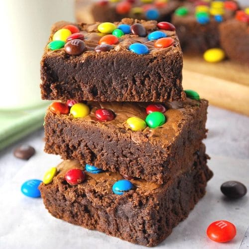 Homemade Fudgy Protein Brownies with M&Ms- Amee's Savory Dish