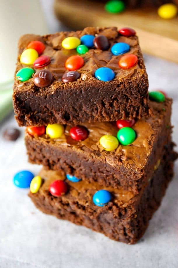 Homemade Fudgy Protein Brownies with M&Ms- Amee's Savory Dish