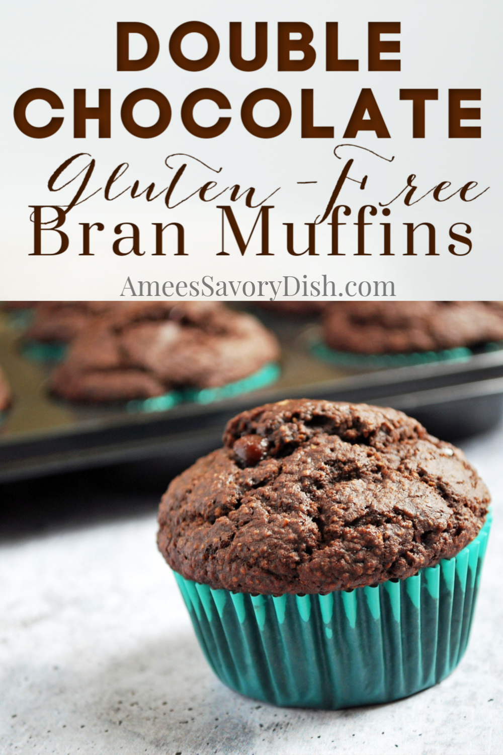 A delicious and easy gluten-free bran muffin recipe made with cocoa powder, oat bran, gluten-free all-purpose flour, unsweetened almond milk, and semi-sweet chocolate chips. #muffins #chocolatemuffins #glutenfree #dairyfree via @Ameessavorydish