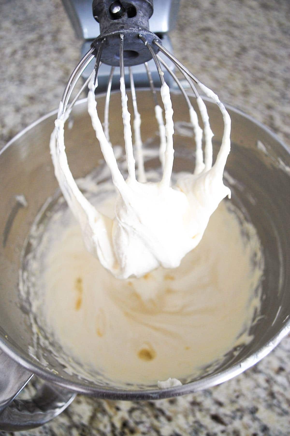 pudding frosting whipped in a mixer bowl