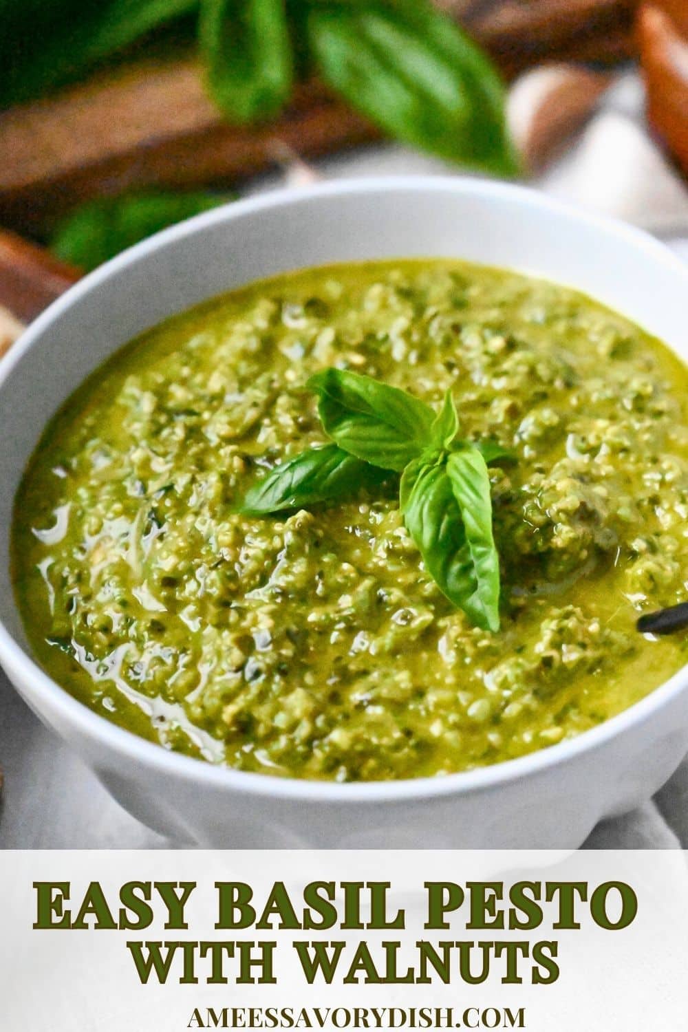 An easy recipe for homemade basil pesto with toasted walnuts and tips for freezing to enjoy all year long! via @Ameessavorydish