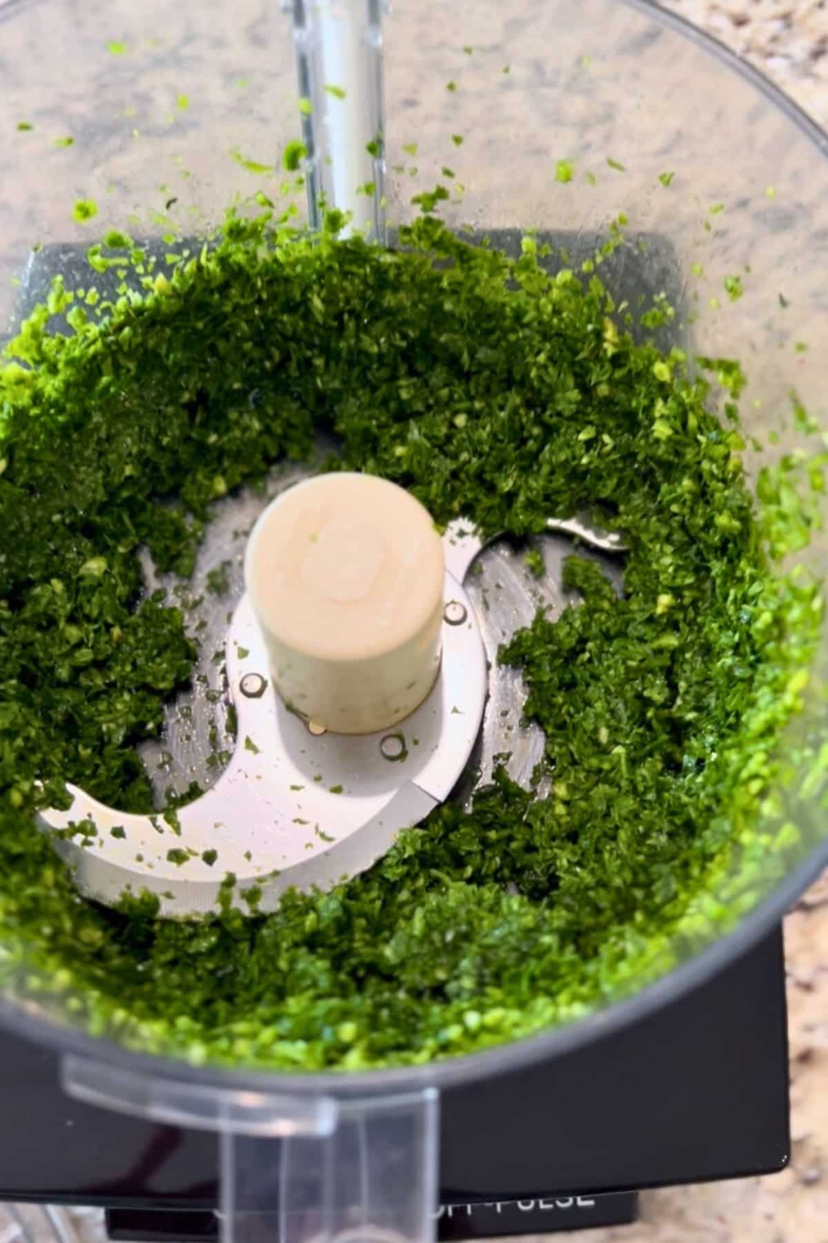 basil chopped in a food processor