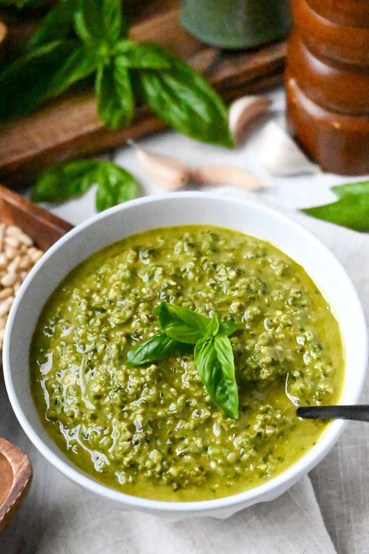 An easy recipe for homemade basil pesto with toasted walnuts and tips for freezing to enjoy all year long! via @Ameessavorydish
