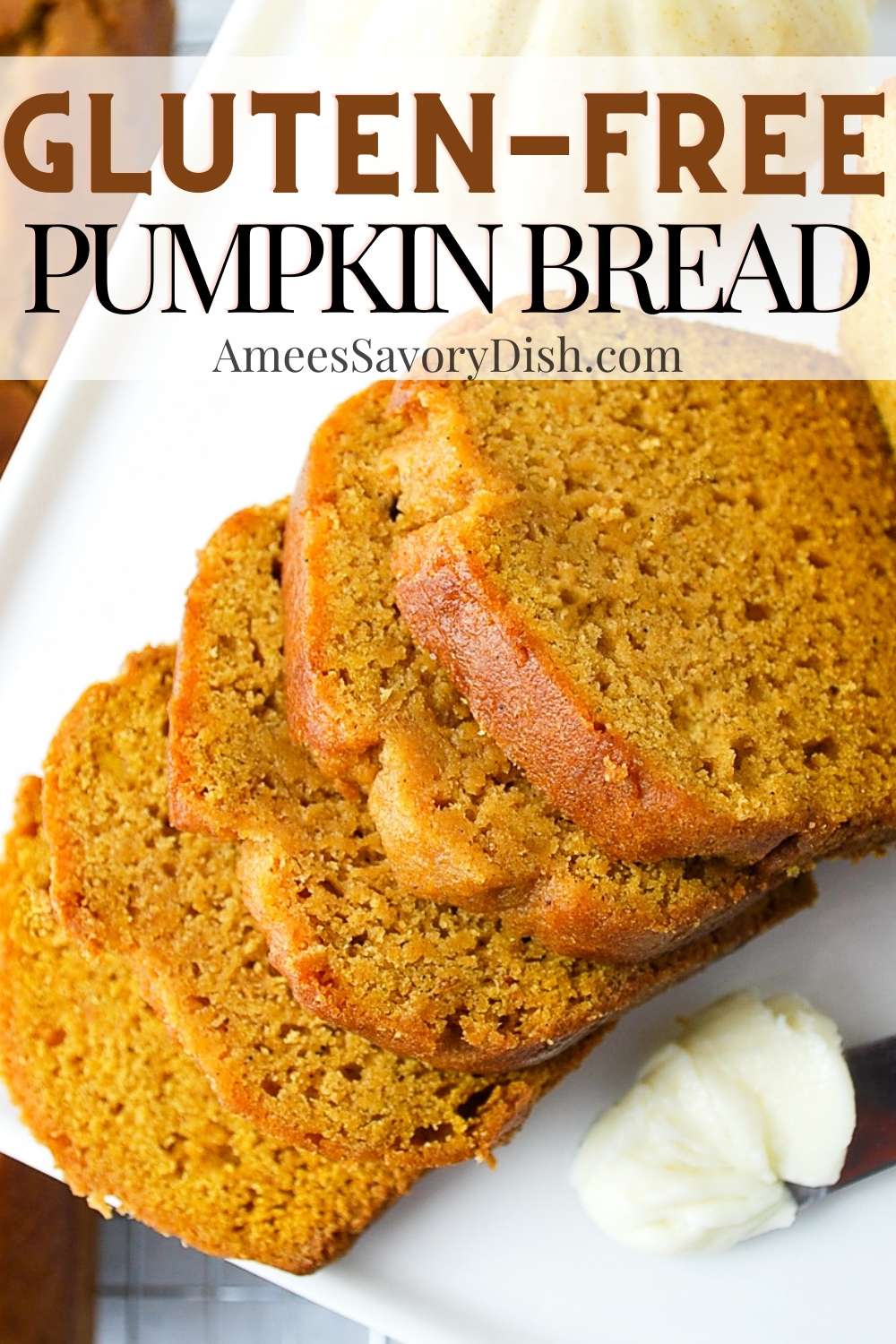 Gluten-free Pumpkin Bread recipe makes a tender and tasty gluten-free quick bread with pureed pumpkin and warm and cozy pumpkin pie spices. via @Ameessavorydish