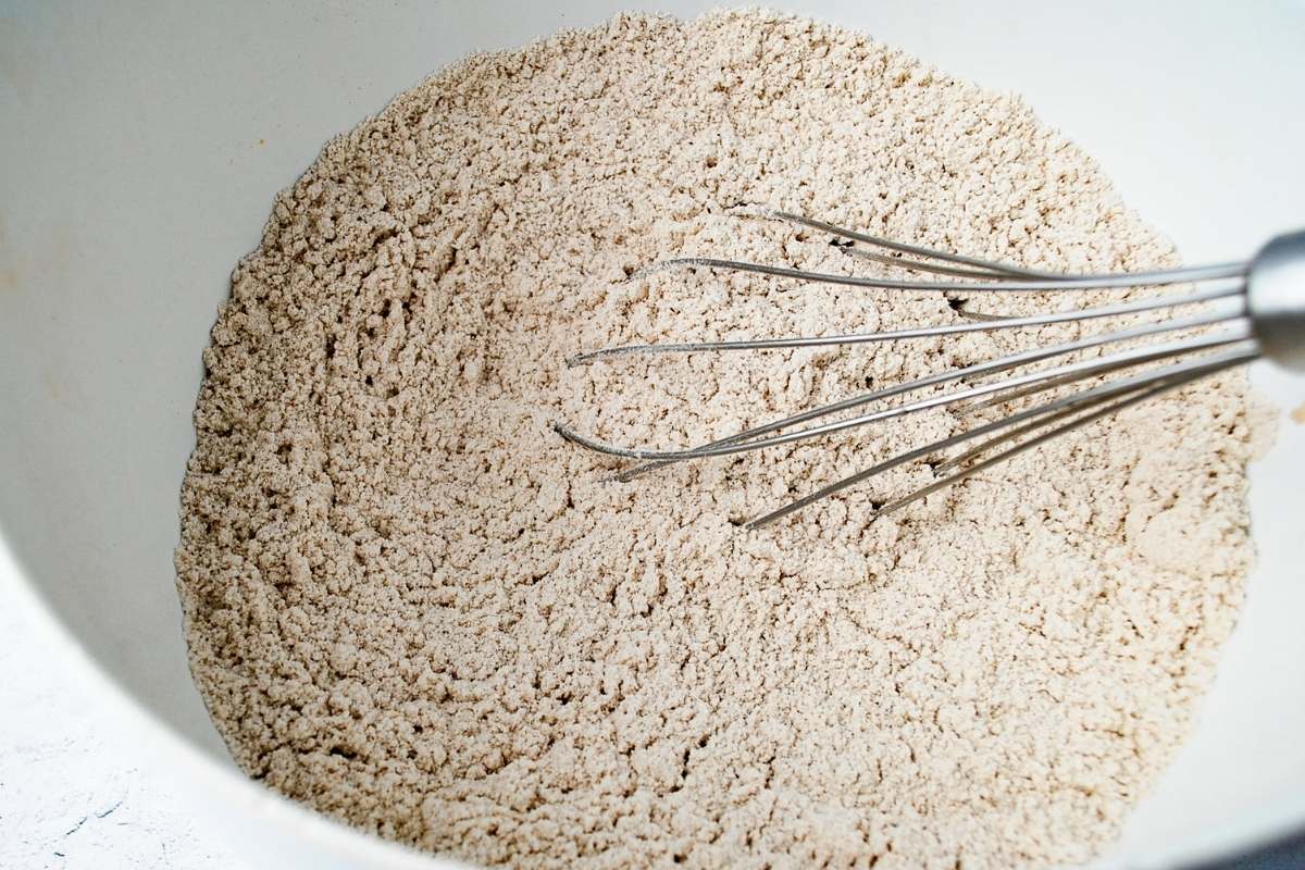 dry ingredients whisked in a white bowl