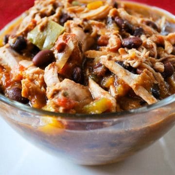 close up of a bowl of pork tenderloin chili