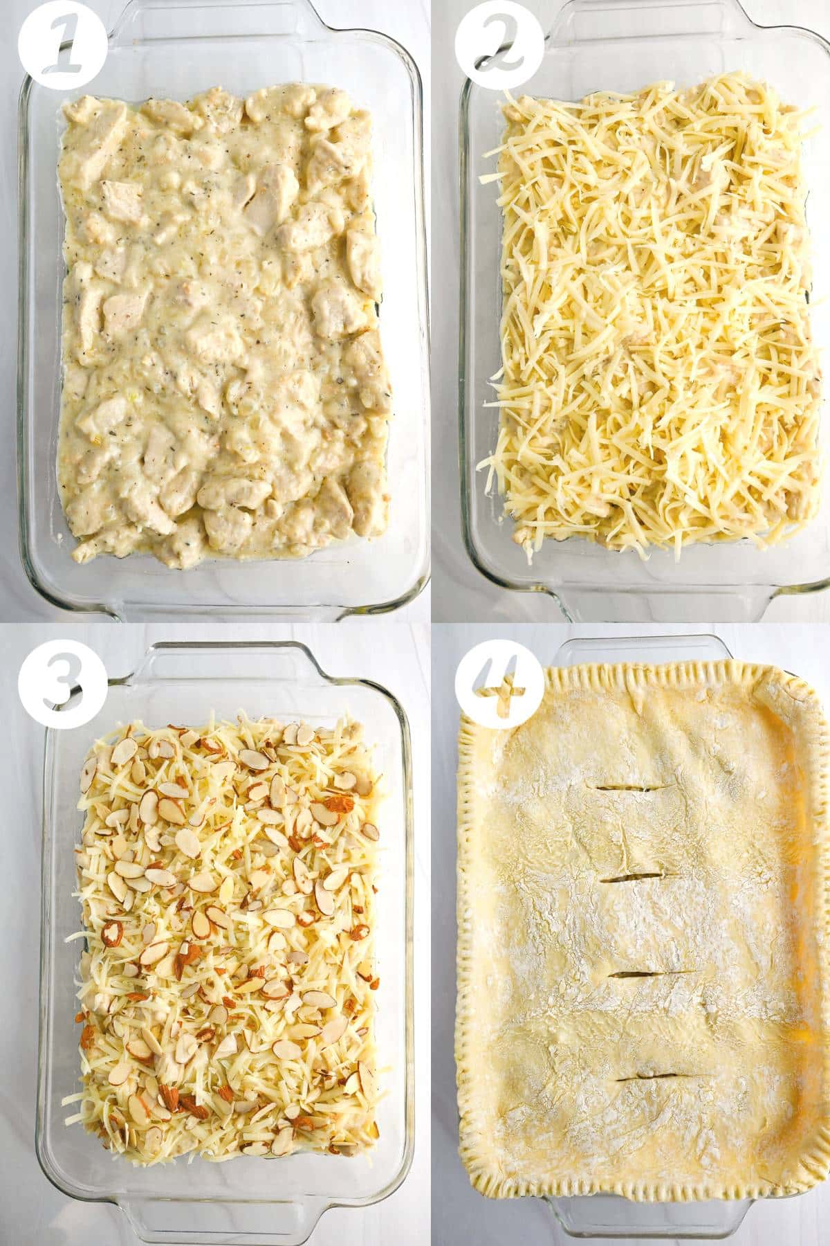 layering ingredients in a casserole dish in four steps