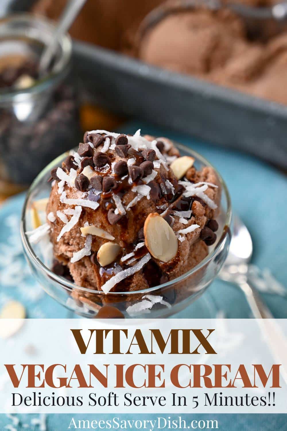 This easy Vitamix Vegan Ice Cream is made with coconut cream, cocoa powder, and dates, with an added protein boost! via @Ameessavorydish