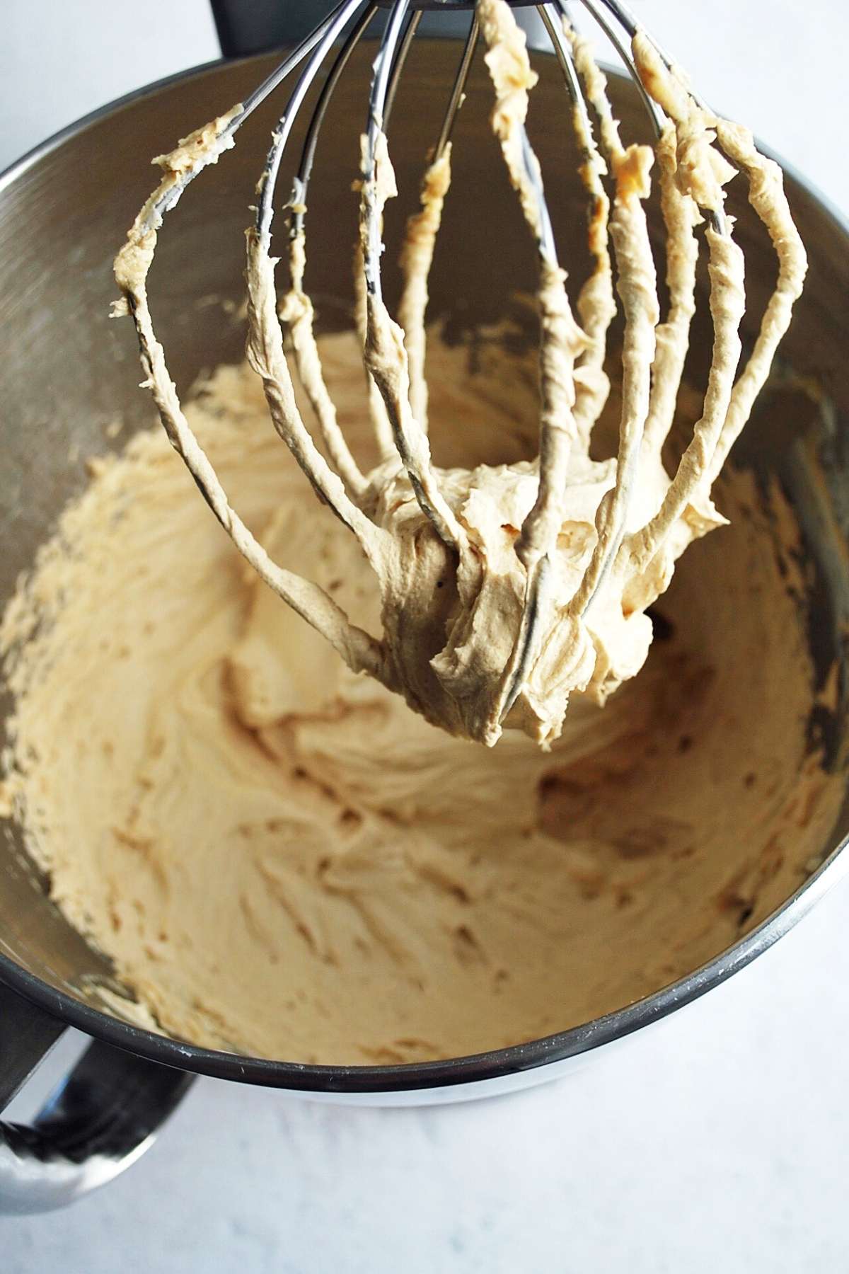 peanut butter, cream cheese, and butter whipped in a mixing bowl