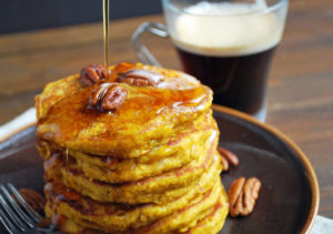 Pumpkin oat flour pancakes made with kefir recipe