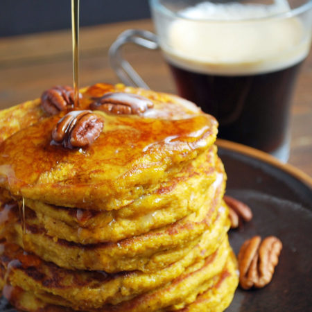 Pumpkin oat flour pancakes made with kefir recipe