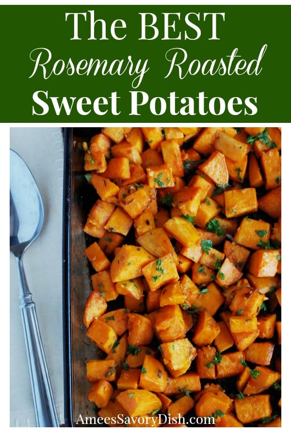 Rosemary Roasted Sweet Potatoes will steal the show at your holiday table! This easy side dish recipe is healthy and delicious! via @Ameessavorydish