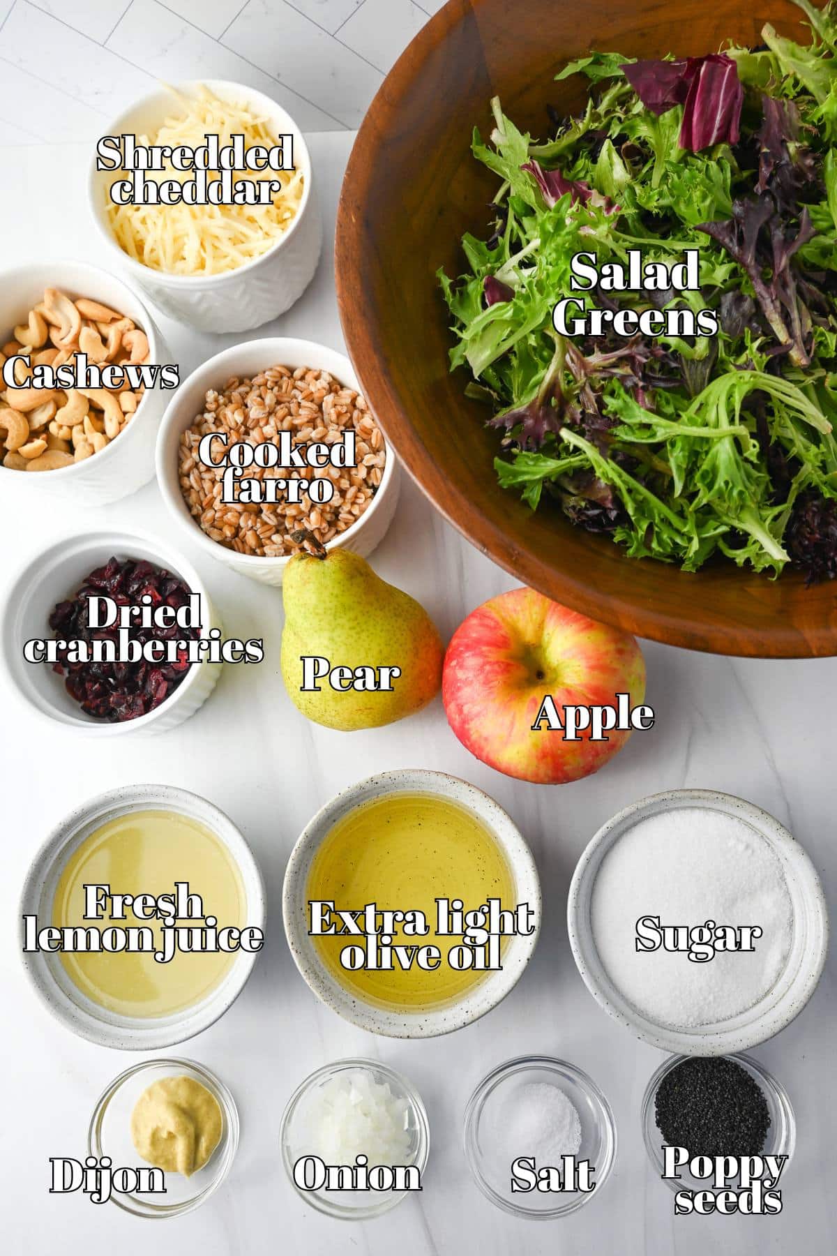 farro salad ingredients measured out on a counter