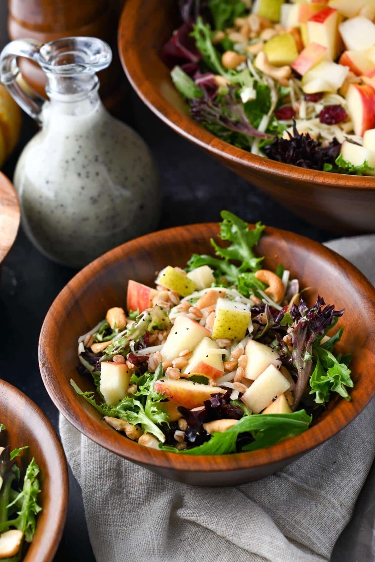 salads served in wooden bowls