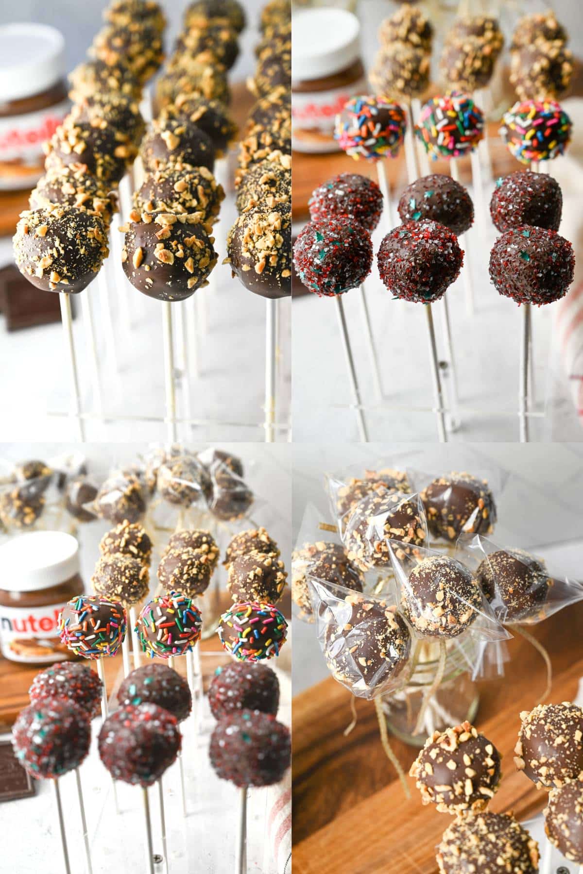 collage of different toppings on nutella cake pops
