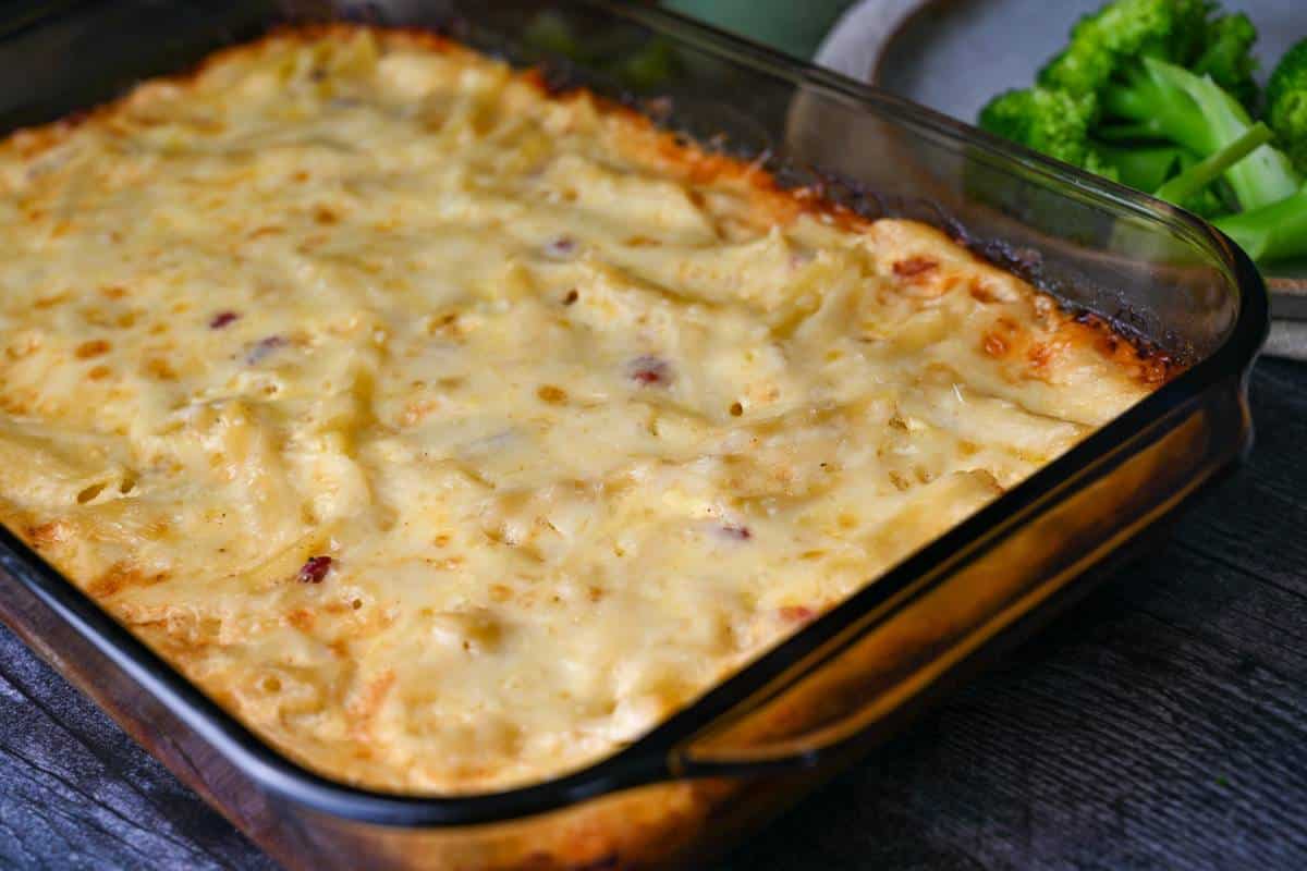 baked mac and cheese fresh from the oven