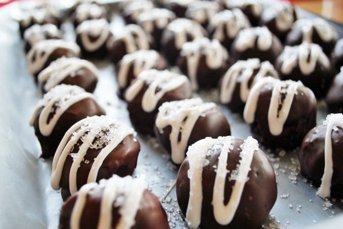 Delicious tray of chocolate hazelnut crunch cake balls for a holiday dessert treat