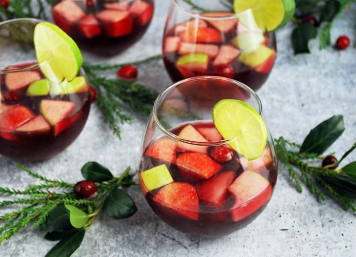 Christmas sangria in glasses ready to serve